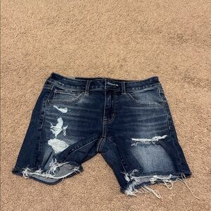 American Eagle Outfitters Distressed Denim Shorts - Dark Blue